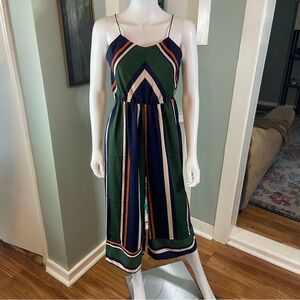 Chevron Striped Cropped Crop Wide Leg Jumpsuit Small S